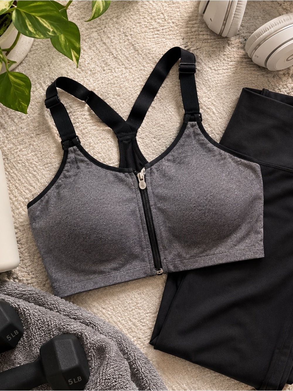 Women's Gray Front-Zip Sports Bra - Comfort Support